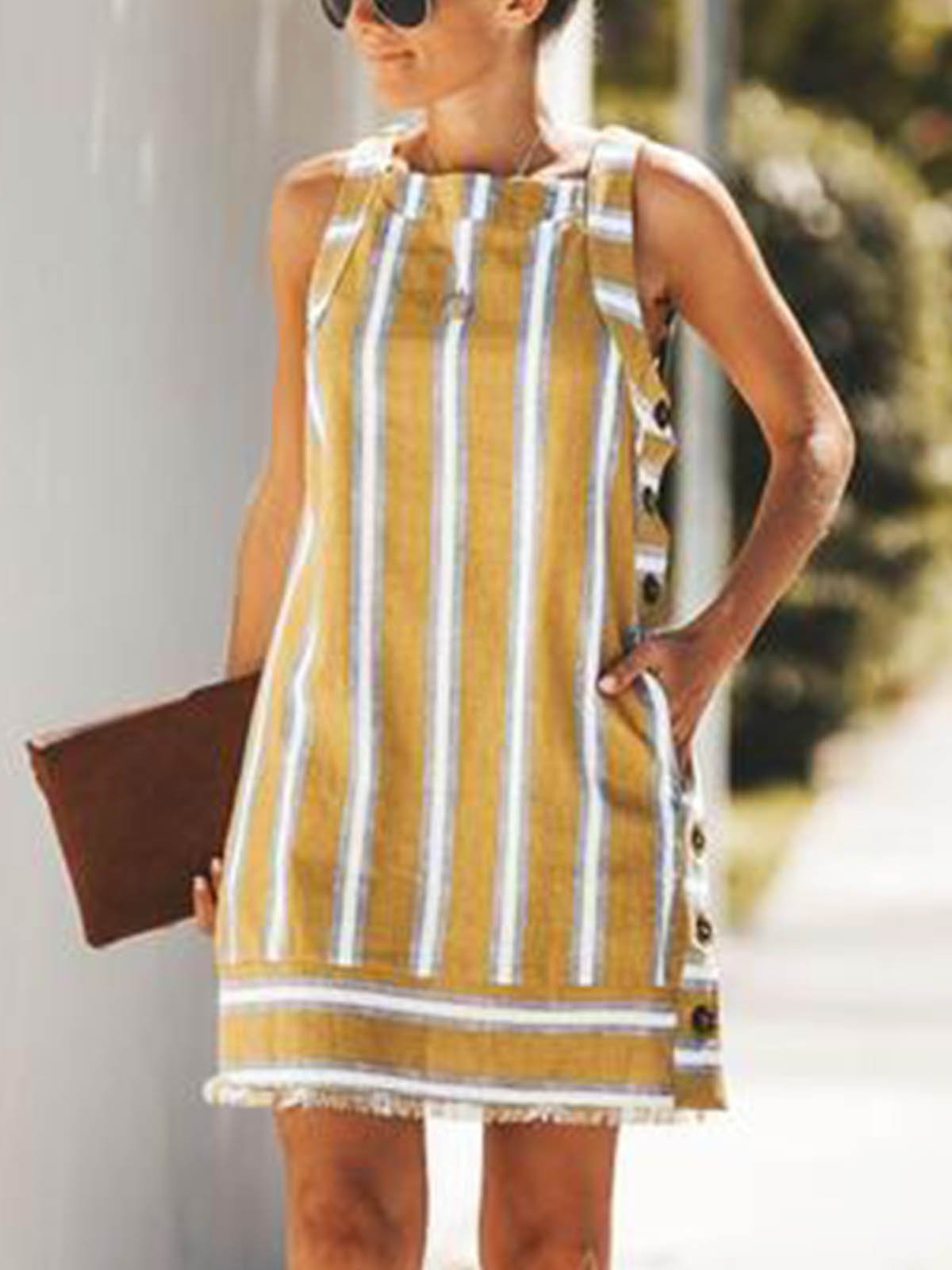 Striped U-Neck Vintage Casual Dresses
