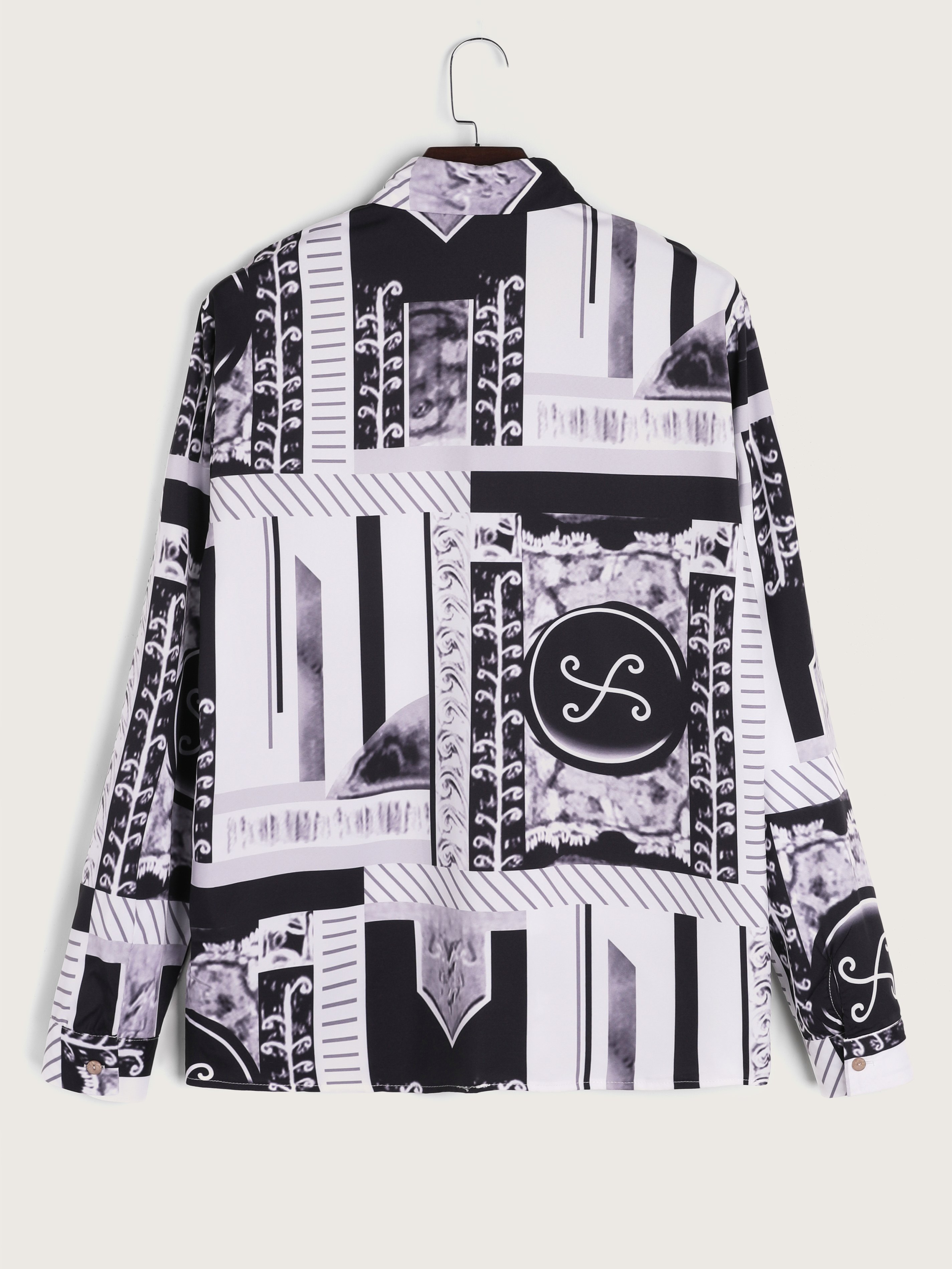 Men's Retro Button Graphic Long Sleeve Shirt