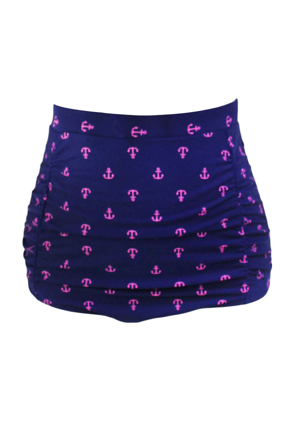 Anchor Print Navy Retro High Waist Swim Bottom