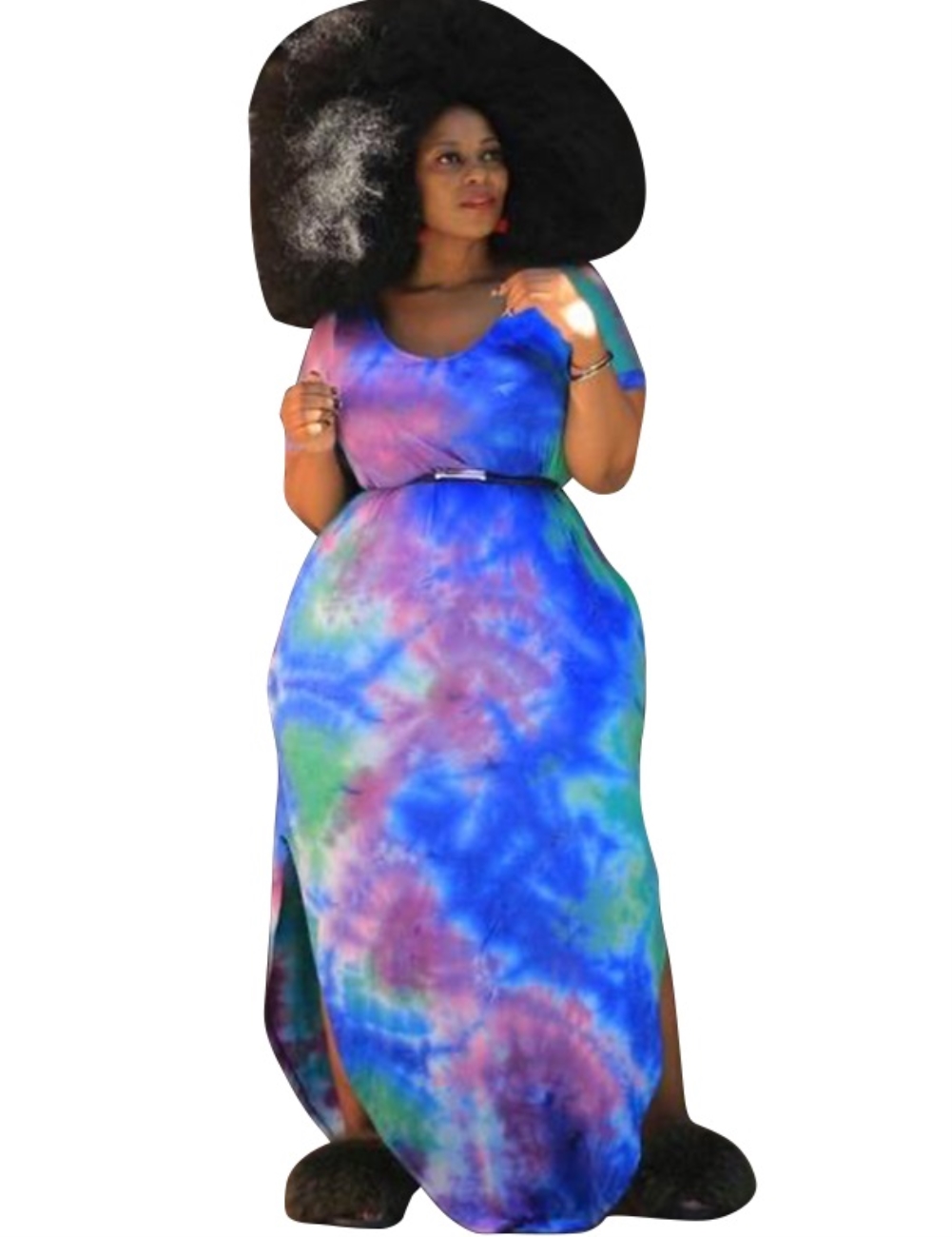 Plus Size Summer Tie Dye Slit Long Dress