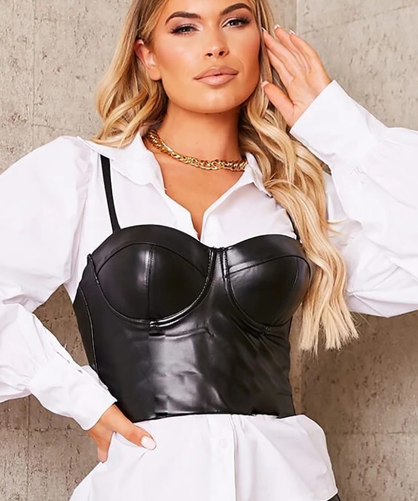 Sexy Black Leather Push Up Strap Crop Top