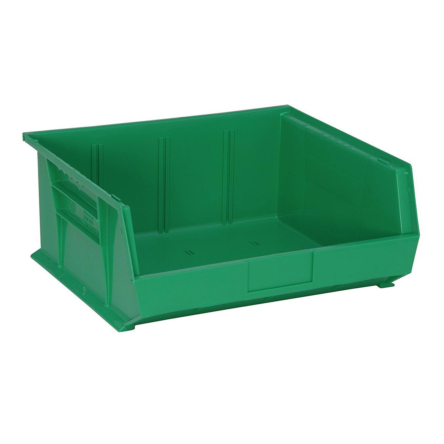 Quantum QUS250 Plastic Storage Stack and Hang Bin 14-3/4 inch x 16-1/2 inch x 7 inch, Green - Pack of 6