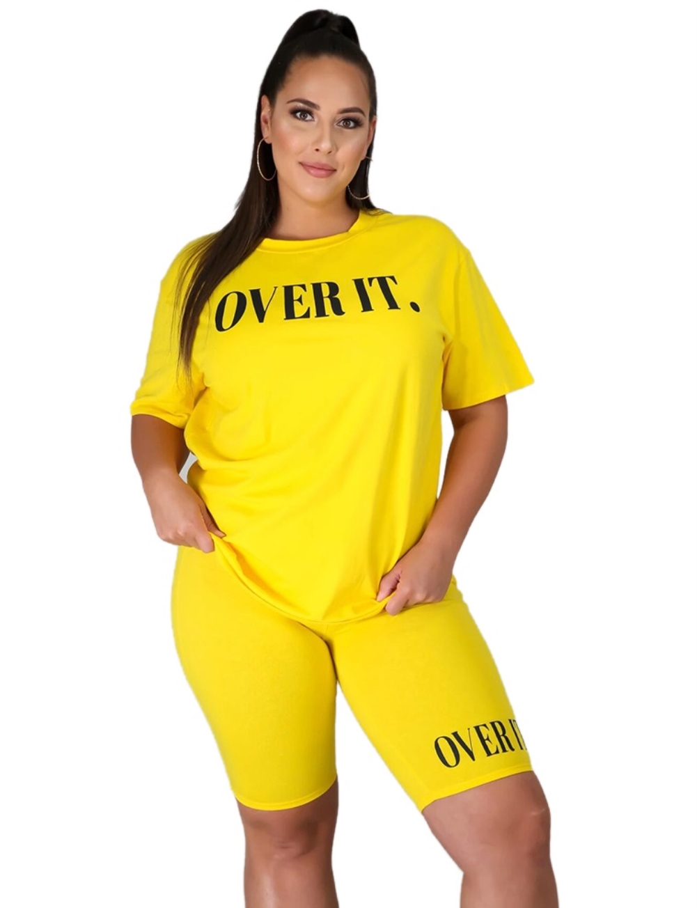 Plus Size Summer Print Two Piece Casual Shorts Set