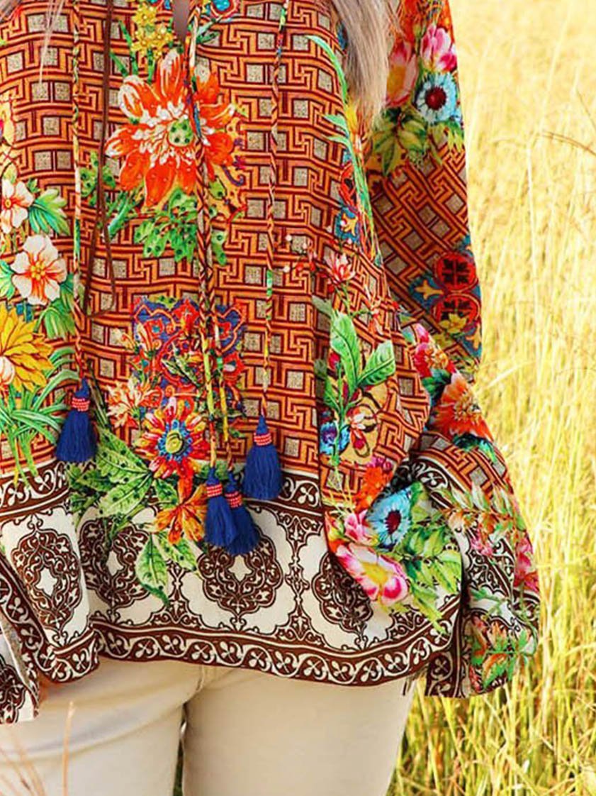 Batwing V Neck Boho Shirts & Tops