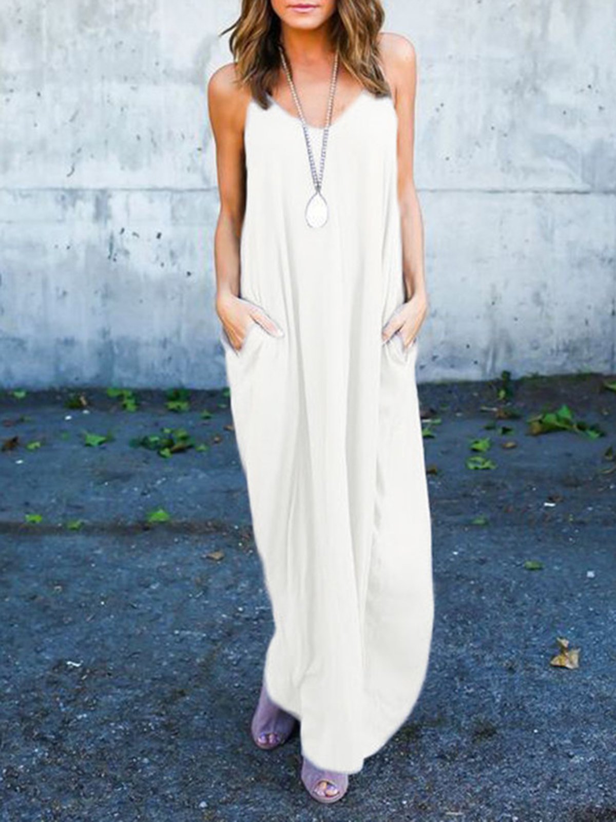 Spaghetti A-line Resort Solid Dress