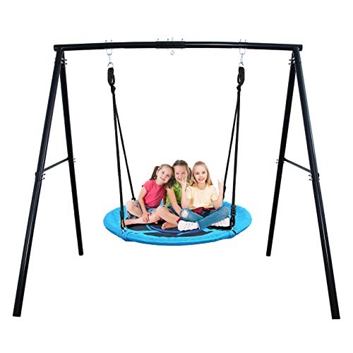 Trekassy 440lbs Swing Set with 40 Inch Saucer Tree Swing, Swivel and Heavy Duty A-Frame Metal Swing Stand