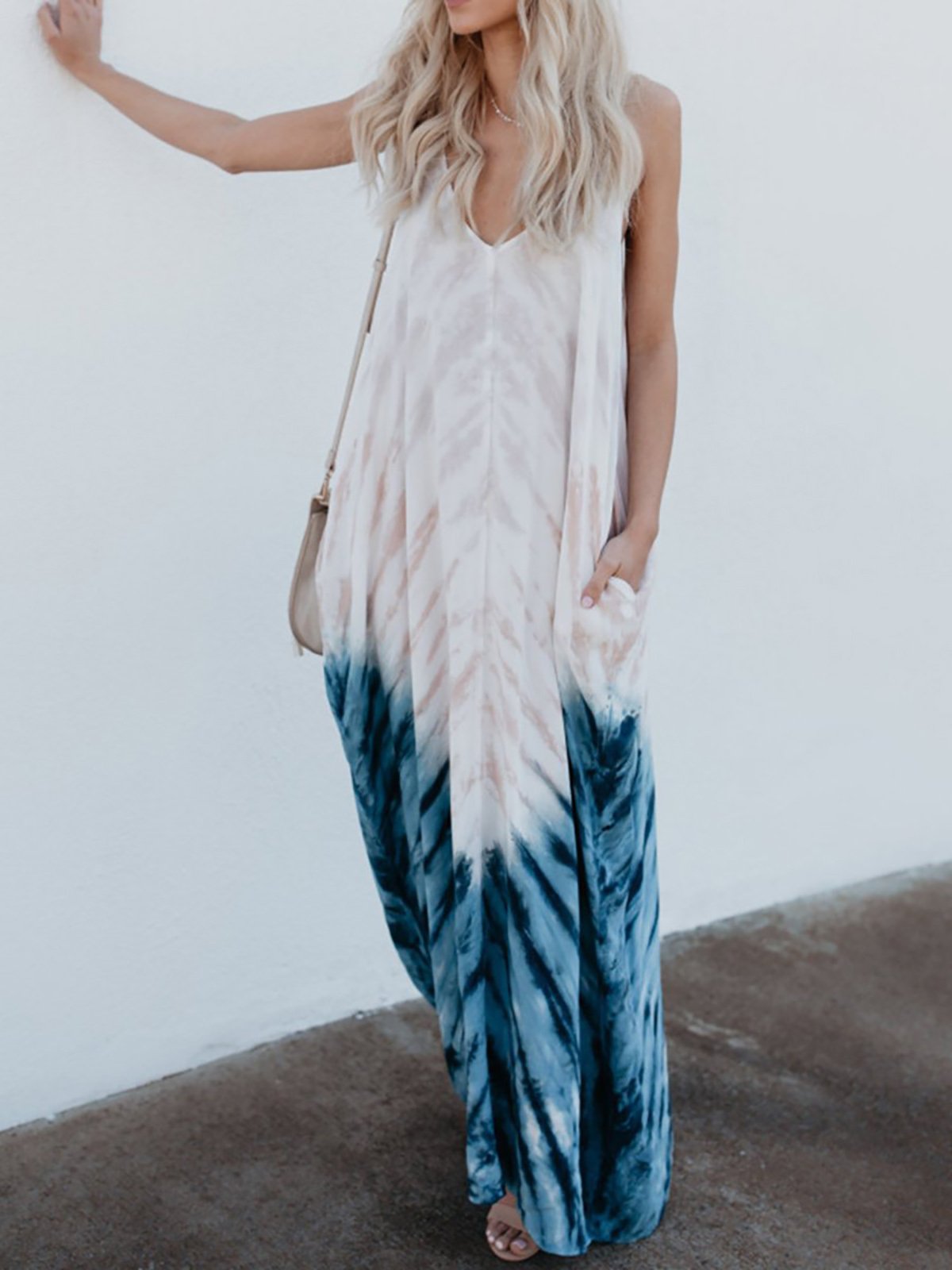 White Swing V-Neck Casual Maxi Dress