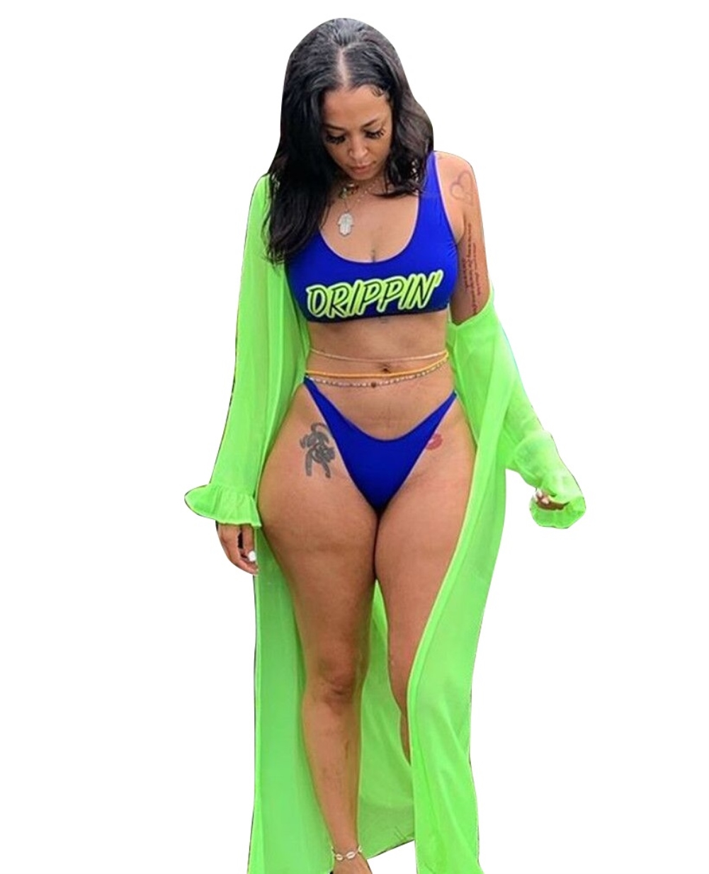 Sexy Print Three Piece Cover Up Bikini Set