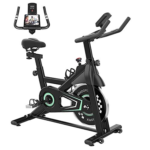 REHOOPEX Exercise Bike �C Silent Belt Drive Stationary Bike, LCD Monitor- Mint Green