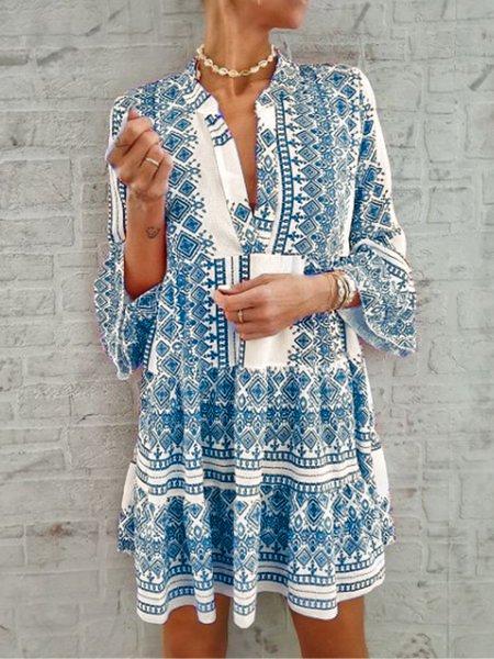 Printed Long Sleeve Casual Dresses