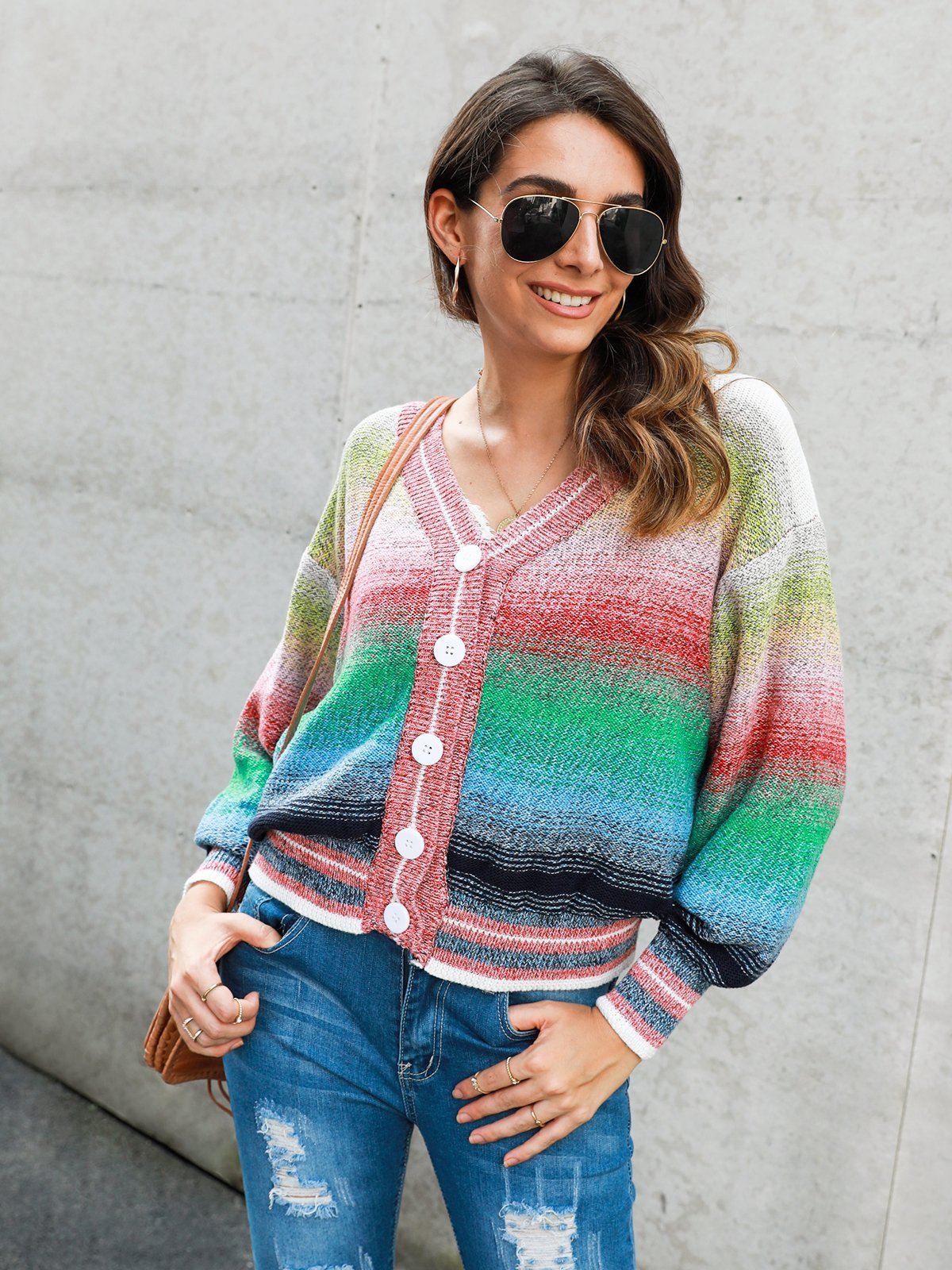 Ombre/tie-Dye Casual Shift Long Sleeve Outerwear