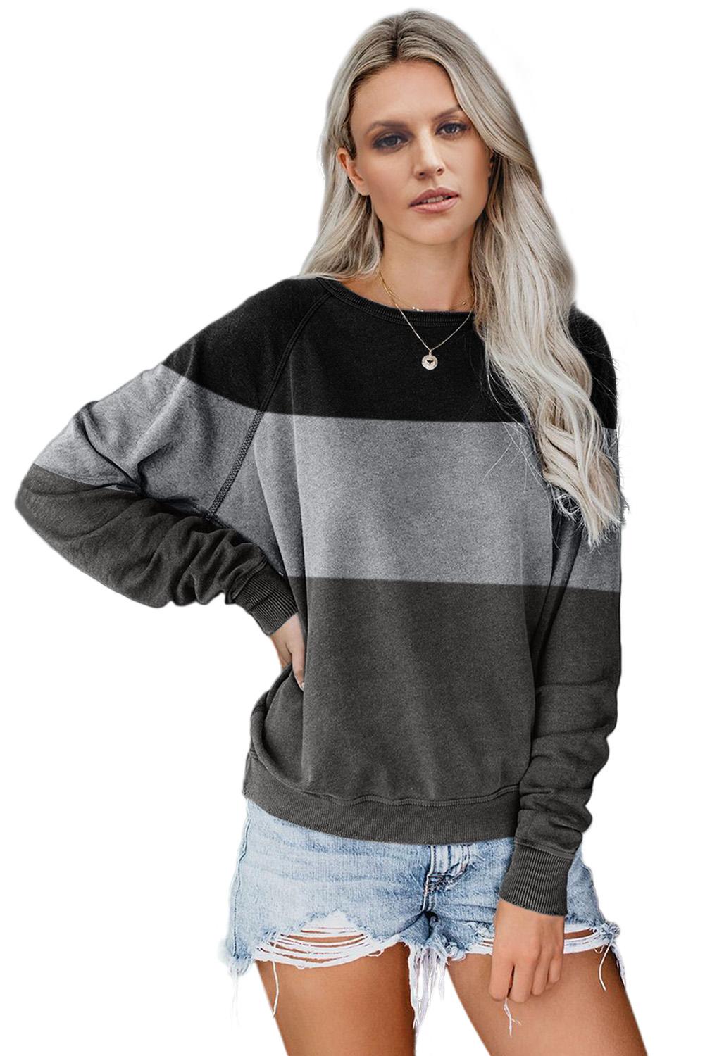 Gray Raglan Sleeve Color Block Pullover Sweatshirt