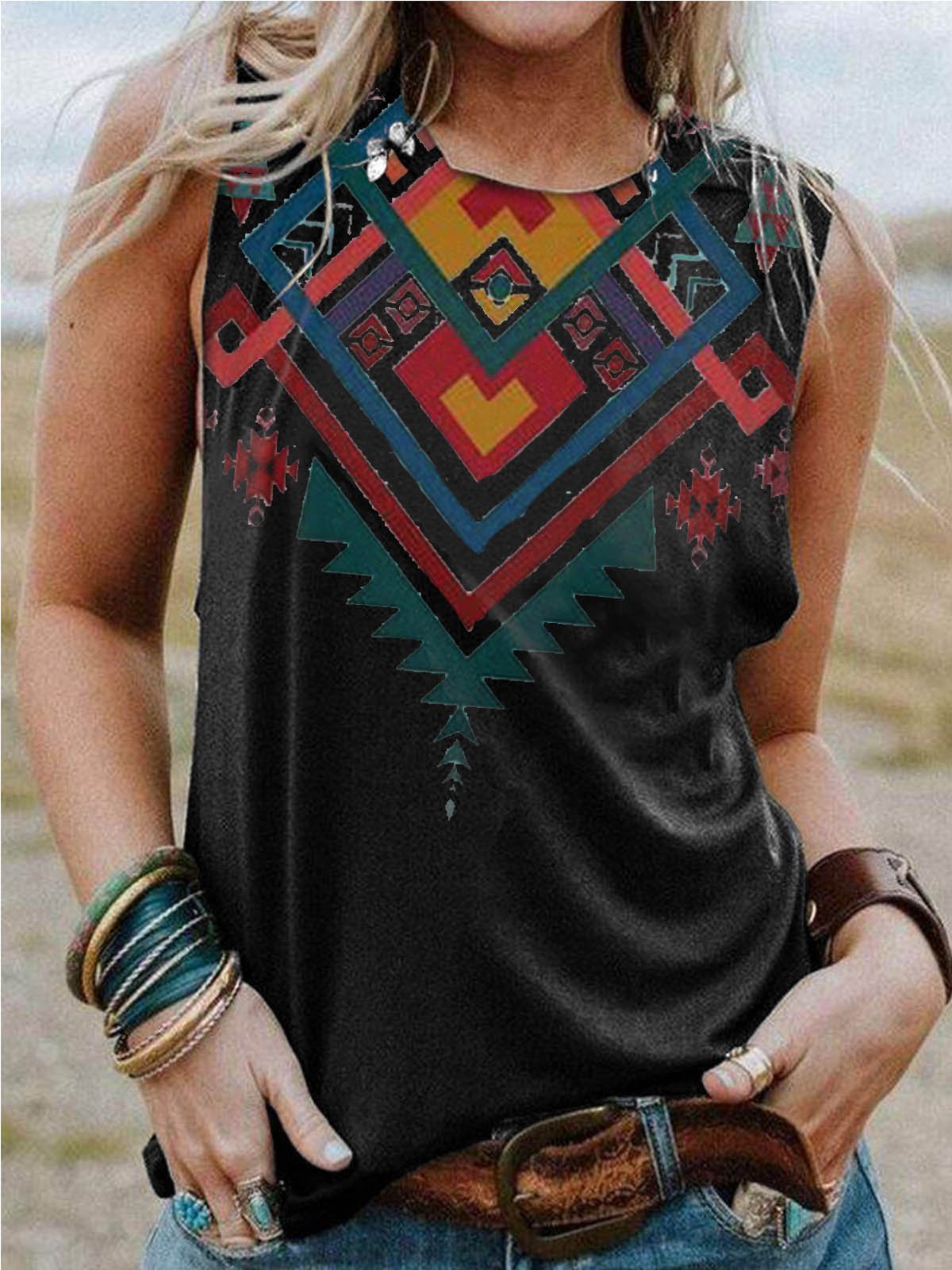 Printed Casual Cold Shoulder Crew Neck Shirts & Tops