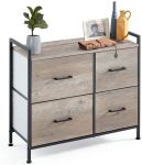 Linsy Home 4 Drawer Nightstand, Wide Storage Dresser Unit with Wood Top and Front, Metal Frame