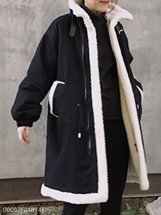 Band Collar Plain Long Sleeve Lamb Cashmere Coats