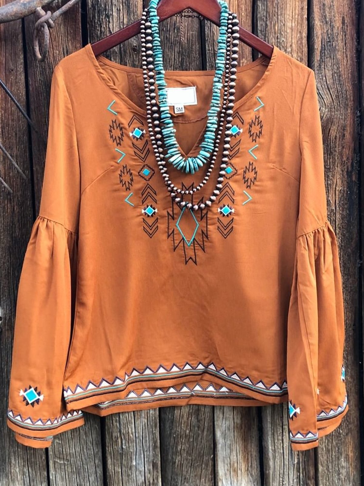 Plus Size Vintage Crew Neck Long Sleeve  Tops