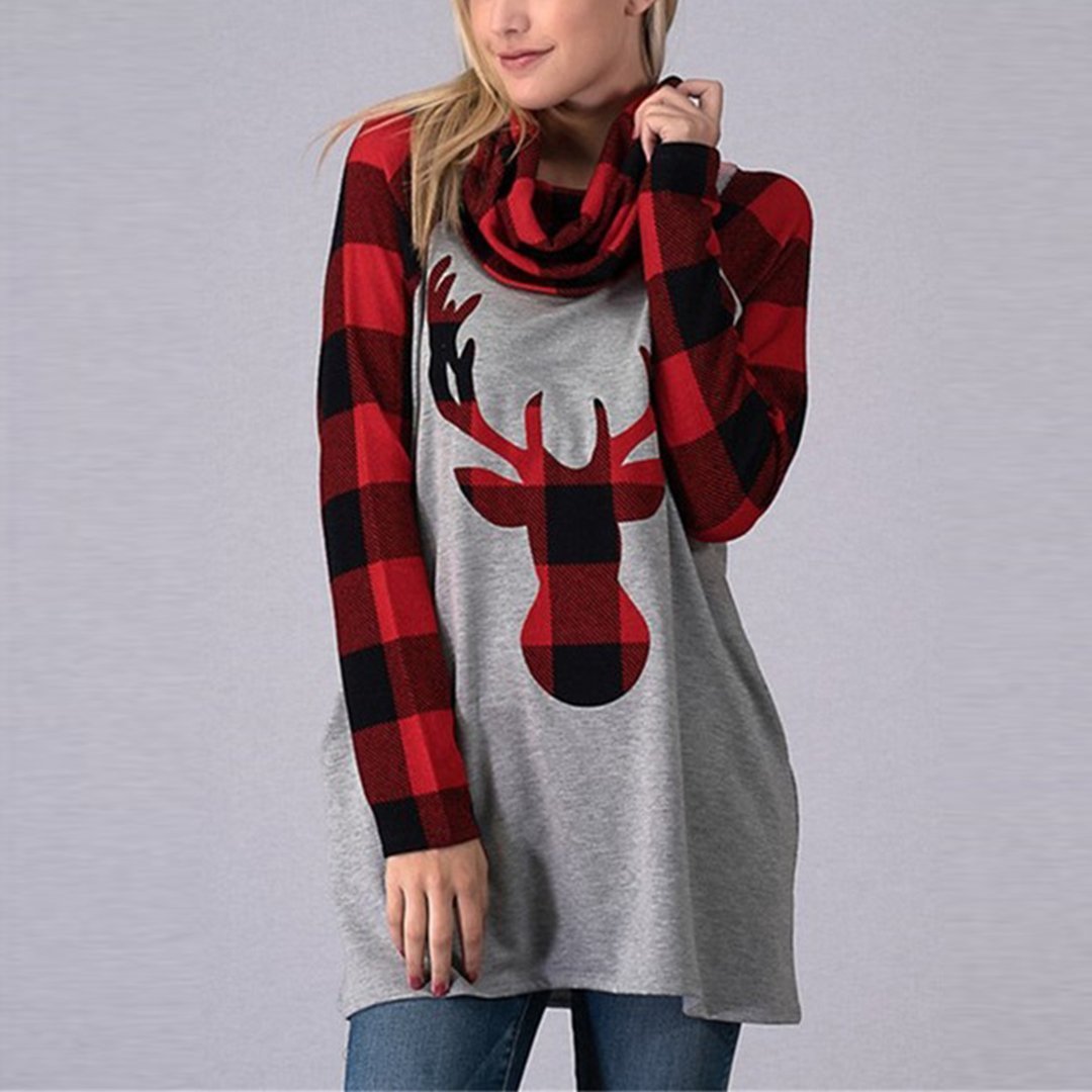 Christmas moose   printed plaid pile collarcoat Hoodies