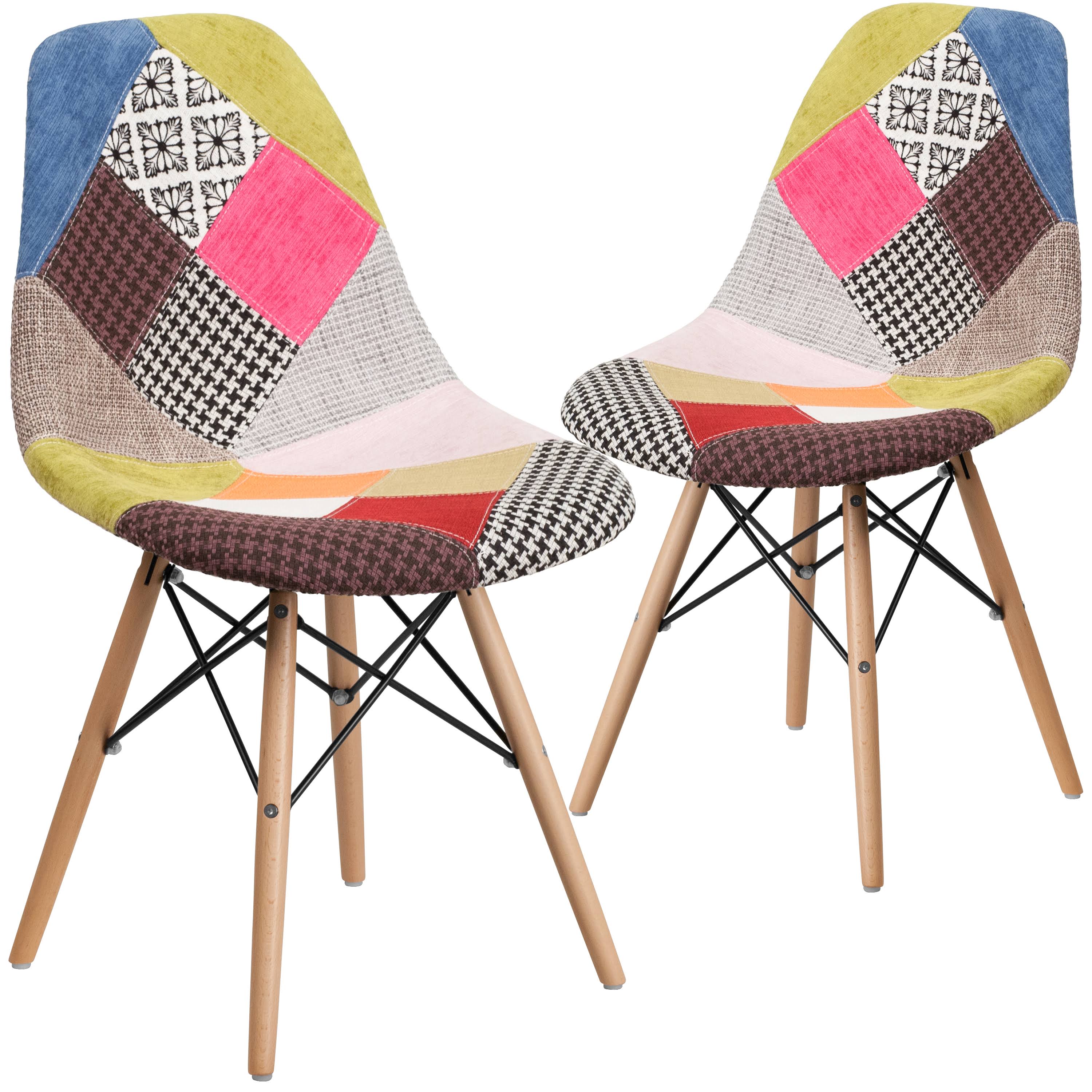 Flash Furniture 2 Pk. Elon Series Turin Patchwork Fabric Chair with Wooden Legs