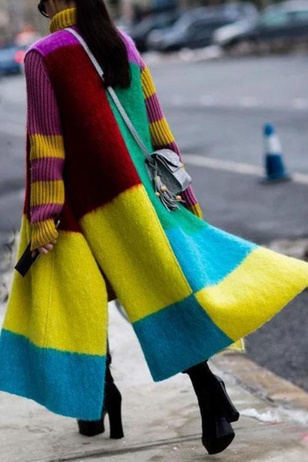 Fashion Contrast Color   Sleeveless Slit Coat