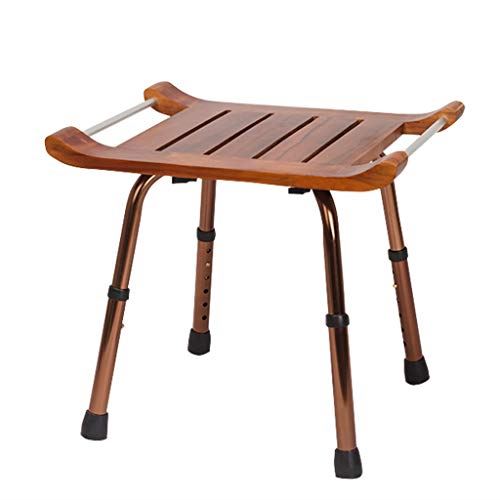 Teak Bath Bench Stool with Non-Slip Feet Adjustable Height Shower Seat
