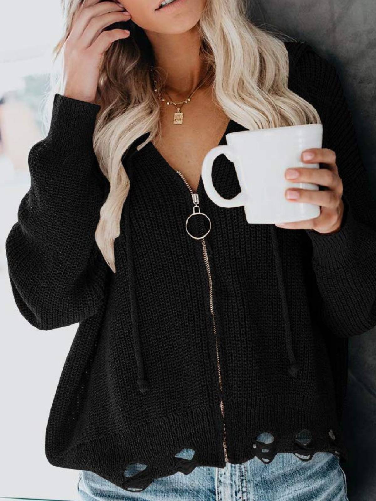 Long Sleeve Hoodie Casual Zipper Outerwear