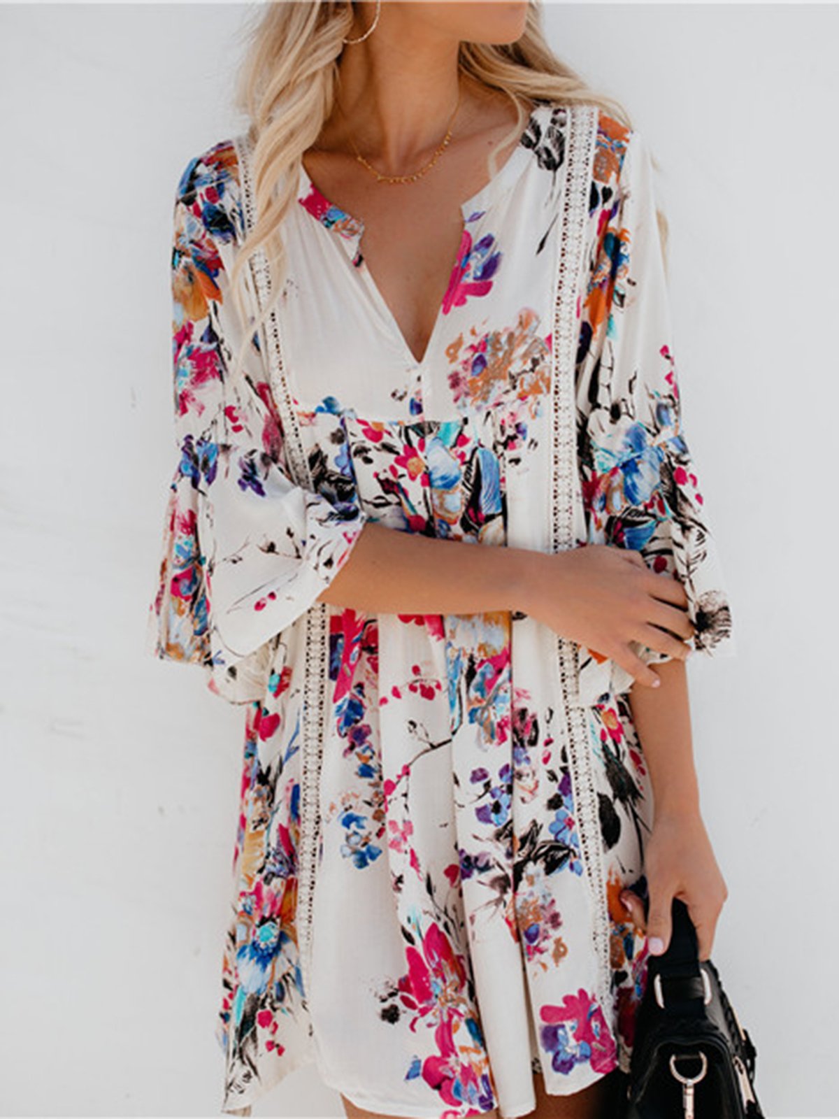 White Casual V Neck Swing Casual Dresses