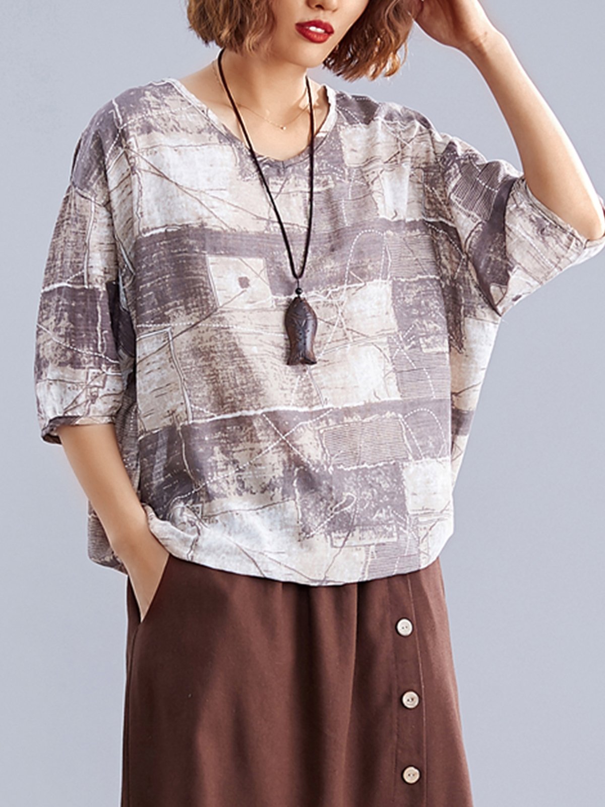 Summer Daily Casual Brown Cotton Top