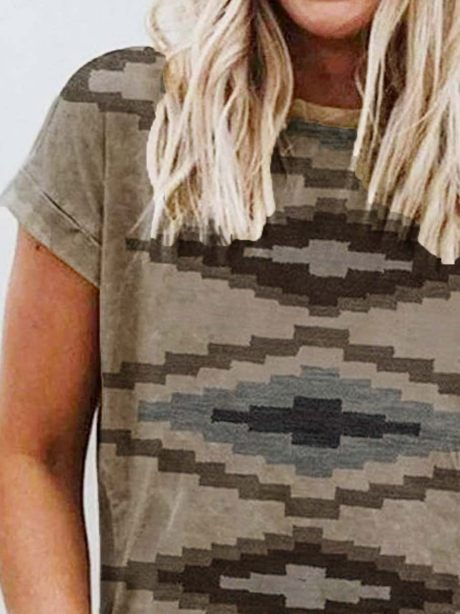 Cotton-Blend Short Sleeve Tribal Shirts & Tops