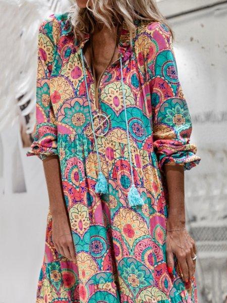 Color Long Sleeve Tribal Dresses