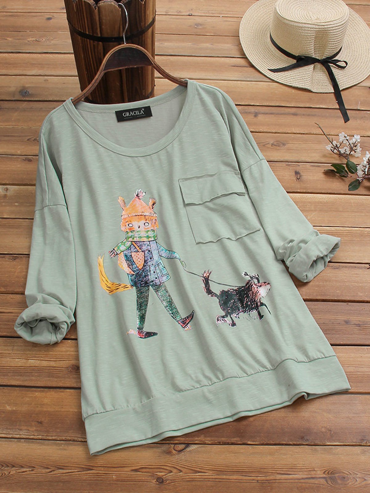 Casual Long Sleeve Round Neck Plus Size Tops