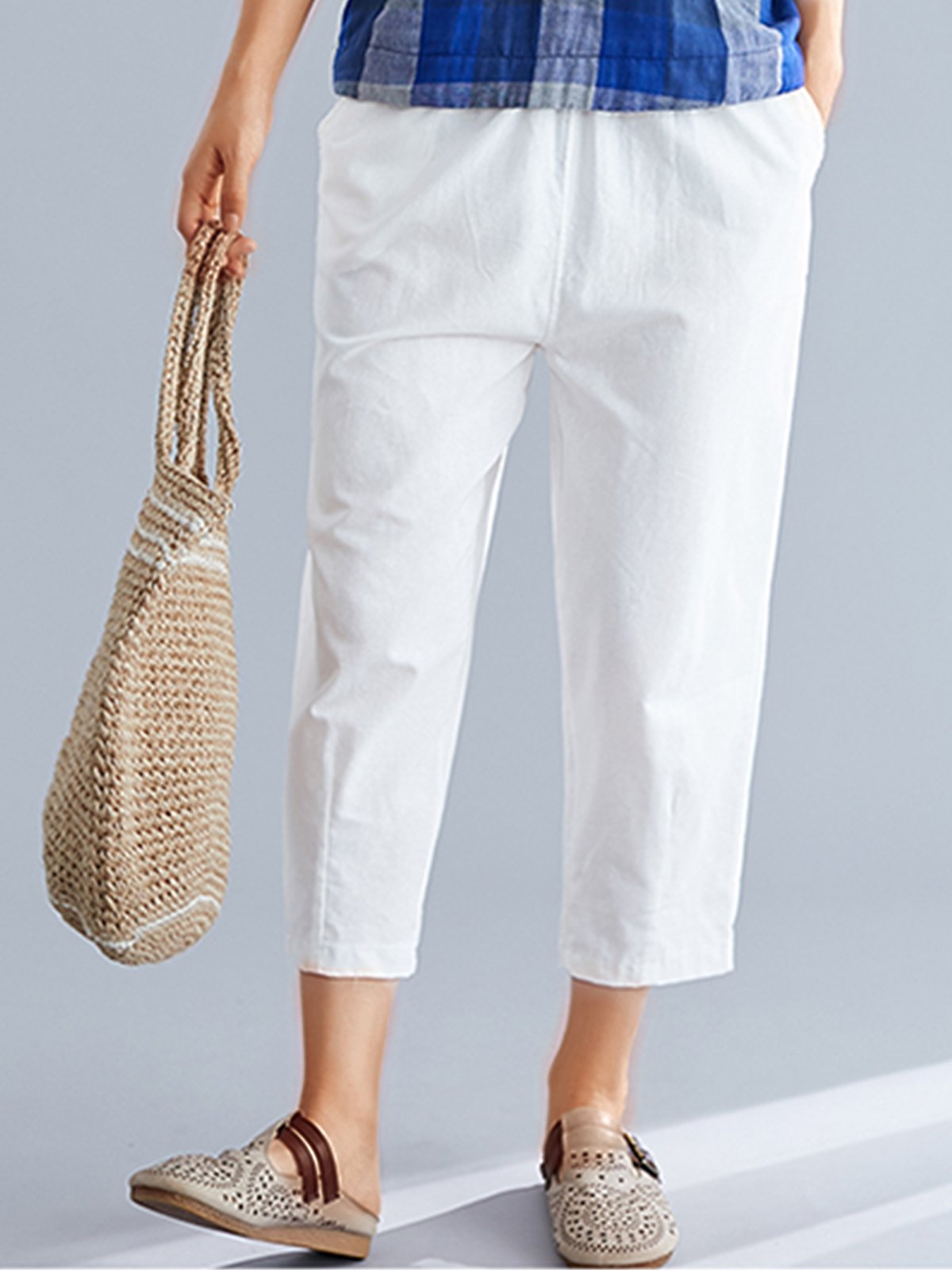 Plus Size Women Plain Casual Pants