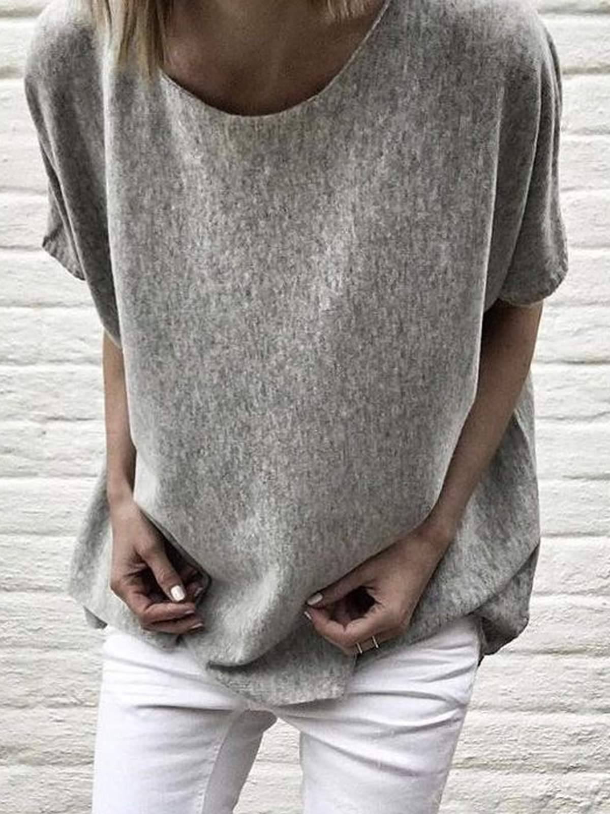 Crew Neck Casual Cotton-Blend Shirts & Tops