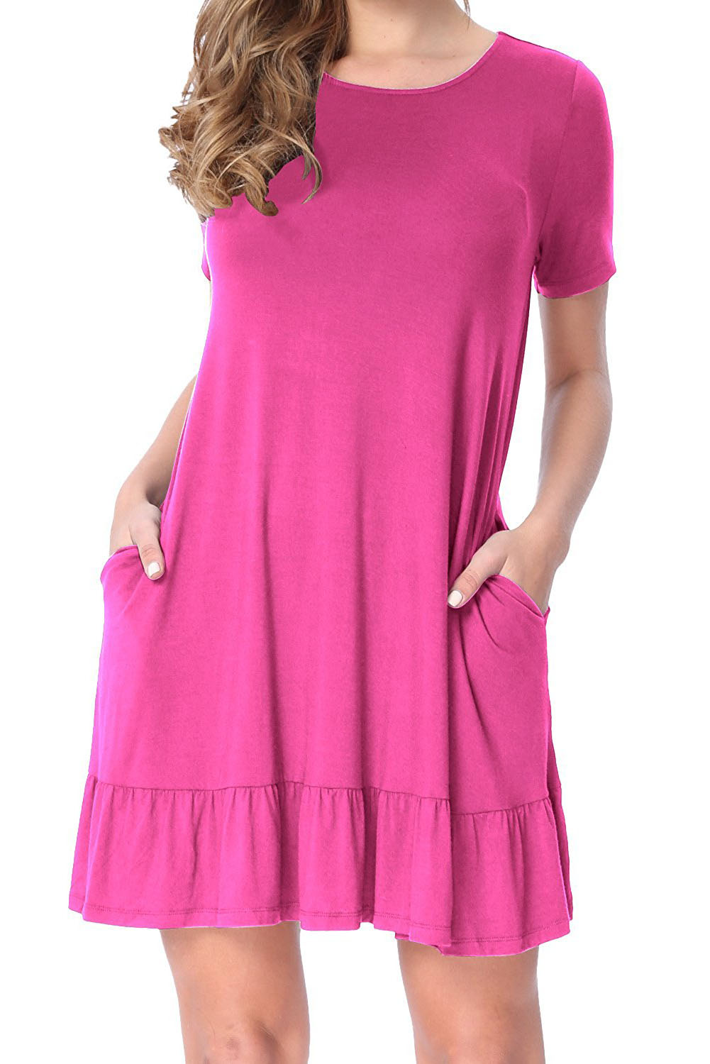 Rosy Short Sleeve Draped Hemline Casual Shirt Dress