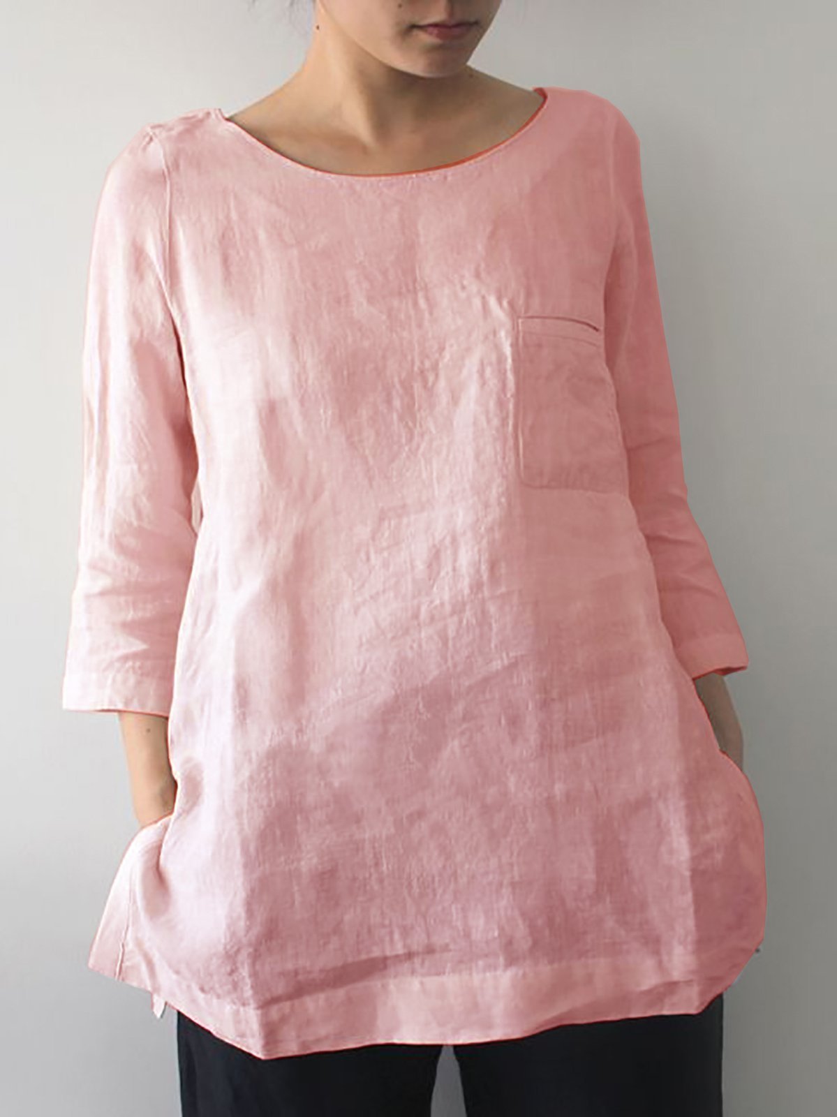 3/4 Sleeve Solid Casual Shirts