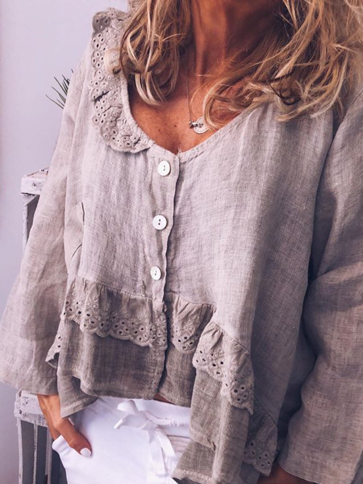 Long Sleeve Patchwork Casual Round Neck Shirts