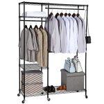 Heavy Duty Rolling Clothes Rack with Hanger Bar Contains 10 s hooks