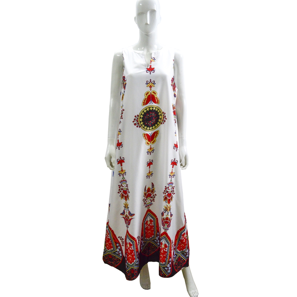 Retro Print Sleeveless Long Boho Dress