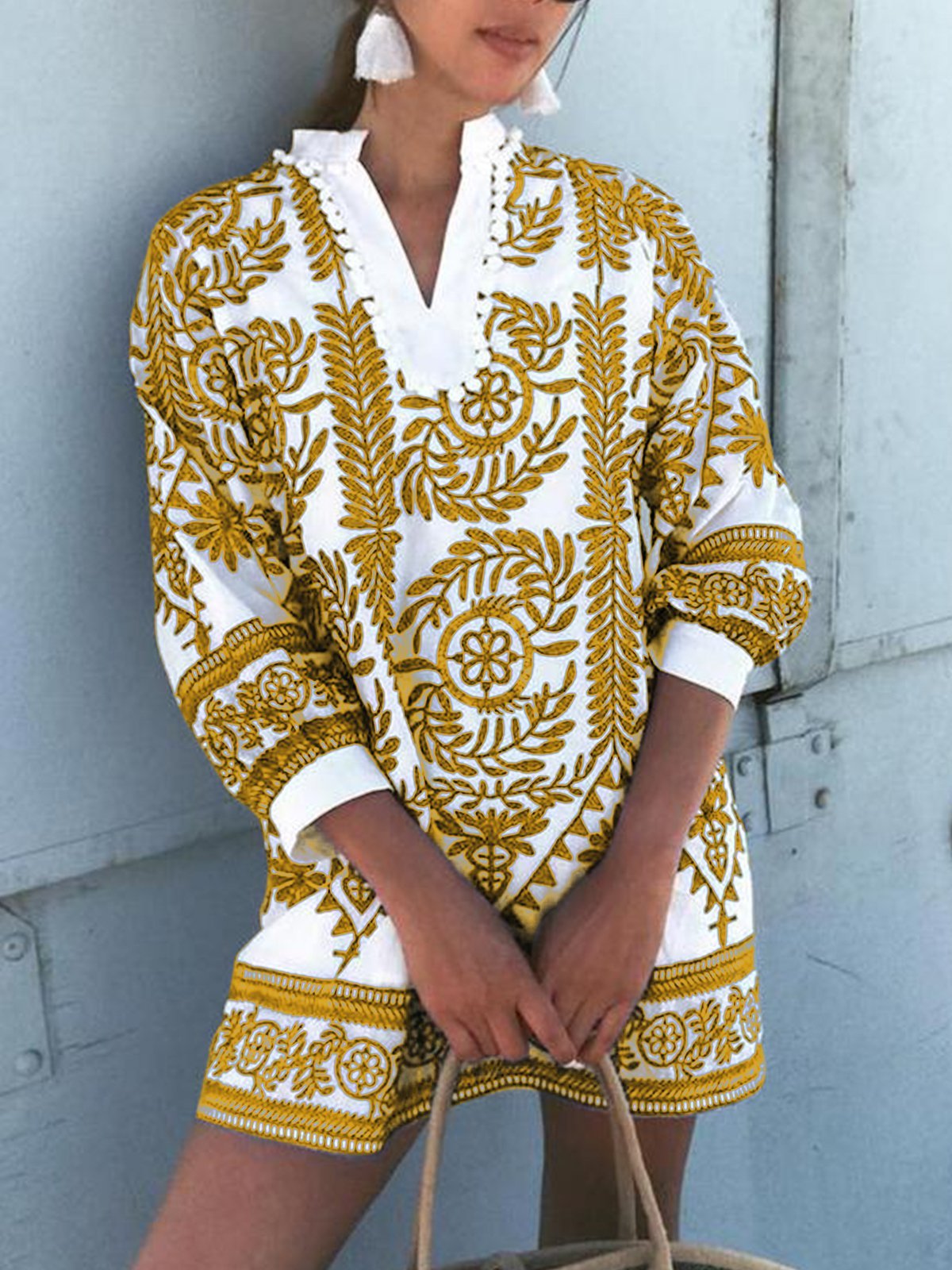 Women  V-neck Floral  Half  Sleeve Vintage Dresses