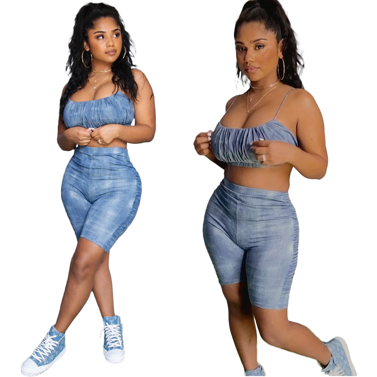 Sexy Womens Wrapped Chest Two-Piece Shorts YIY1318