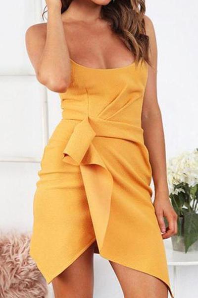 Sexy Sling Belted Irregular Pure Colour Bodycon Dresses