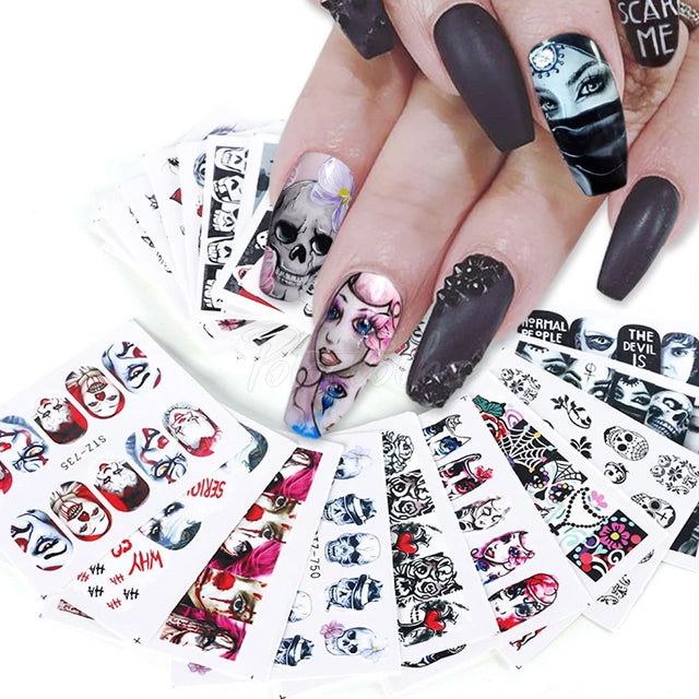 25pcs Halloween Designs Water Transfer Stickers Skull Head Vampire Rose Nail Art Decals Nail Art DIY Decorations