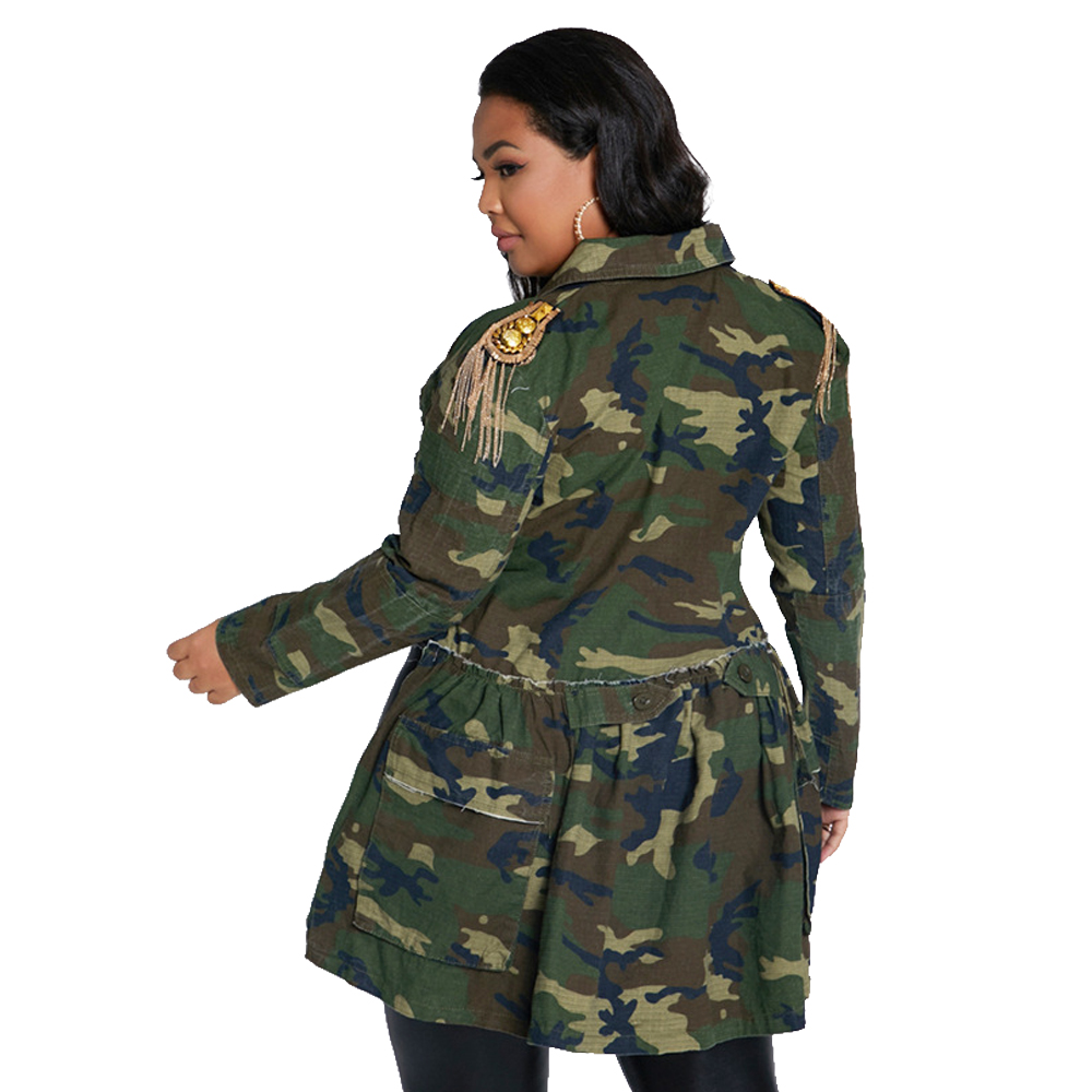 Plus Size Autumn Camou High Low Jacket