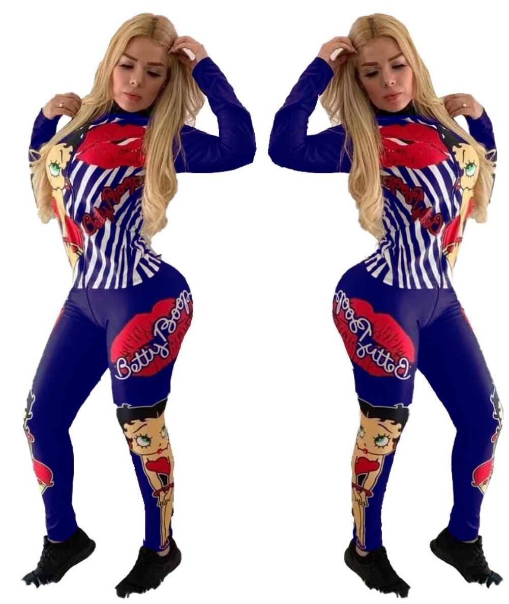 Autumn Cute Print Two Piece Tight Pants Set