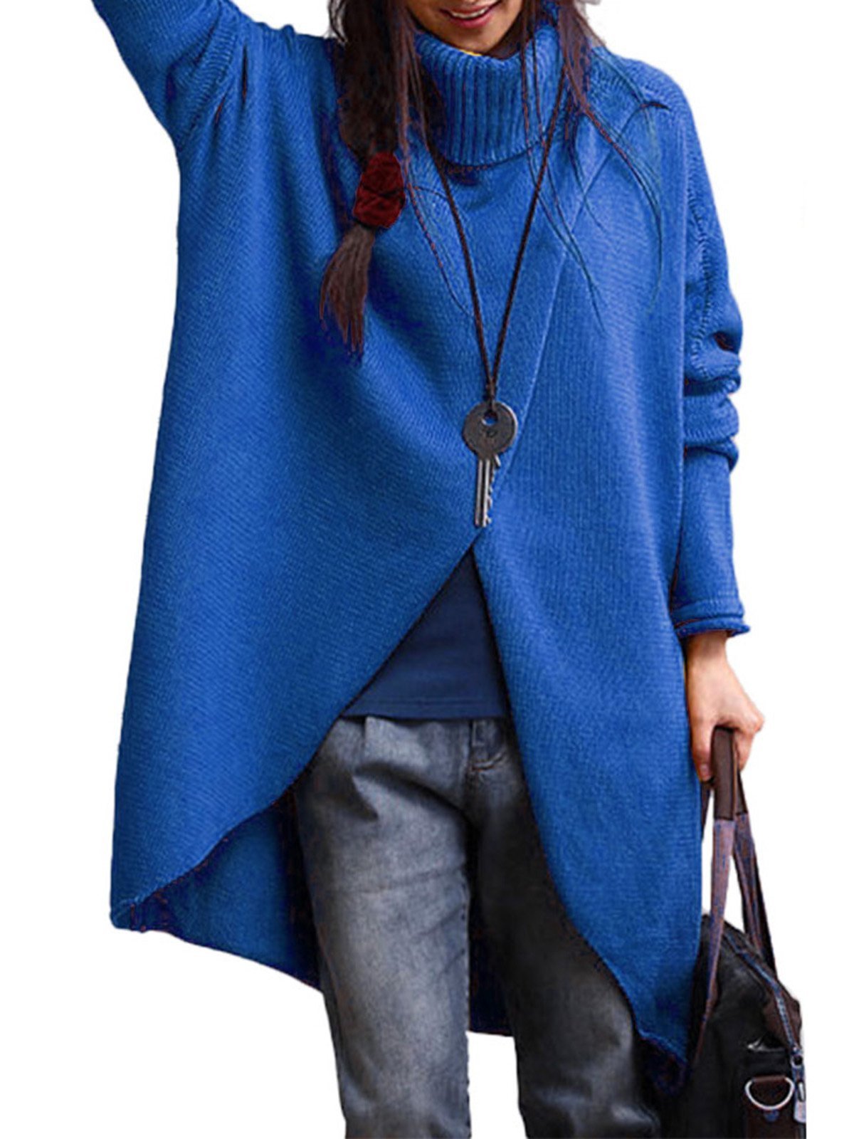 Casual Turtleneck Asymmetrical Long Sleeve Sweater