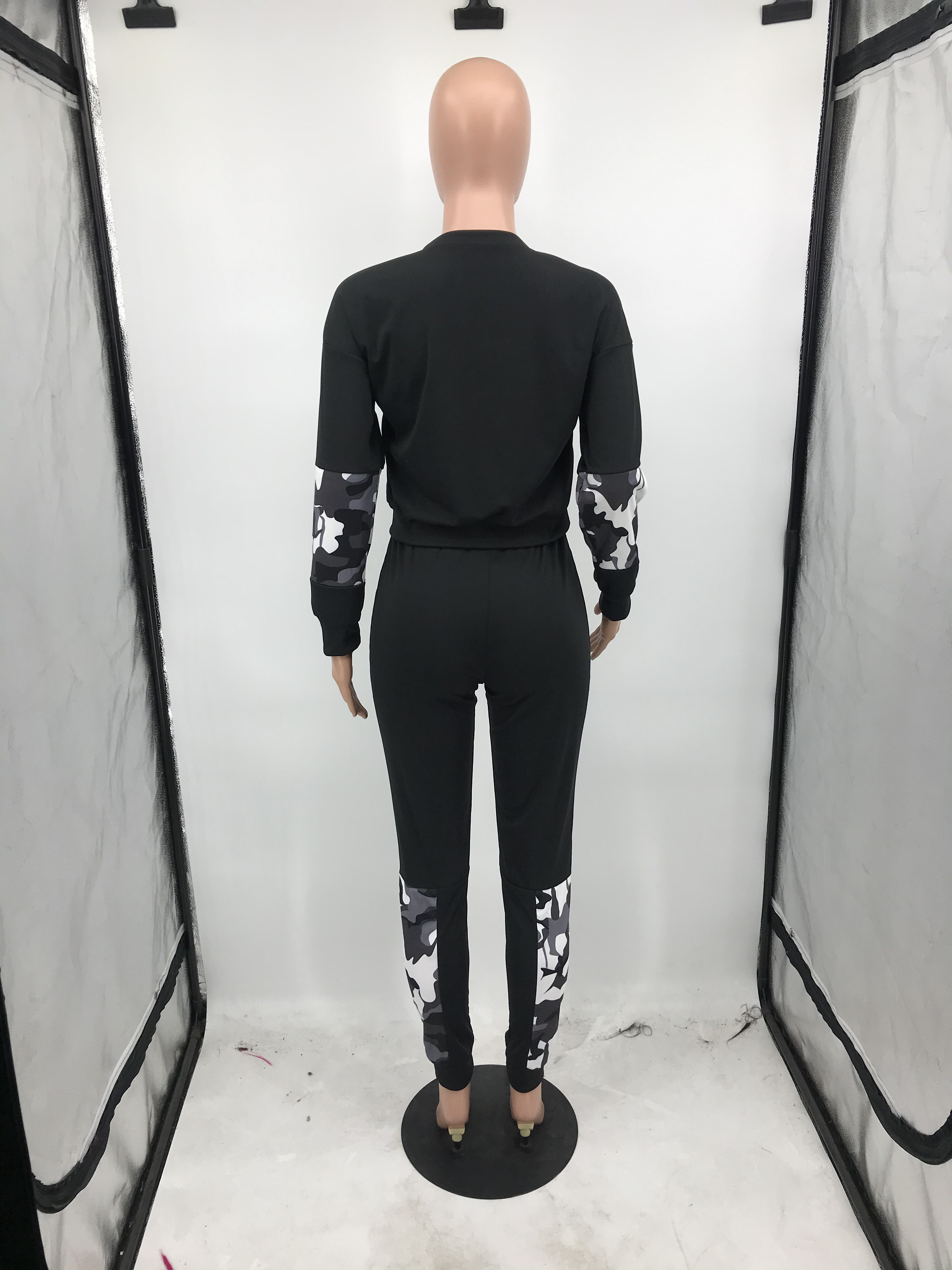 Print Long Sleeve Crop Top and Pants Set