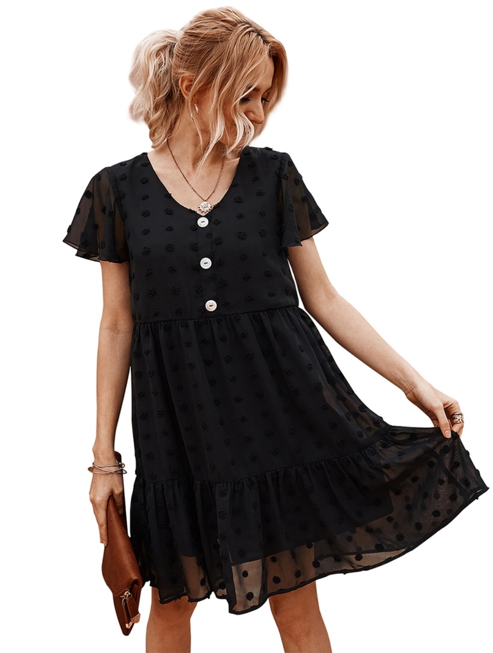 Summer V-Neck Floral Short Chiffon Dress