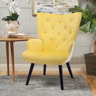 Accent Chair Latitude Run Fabric: Yellow Velvet
