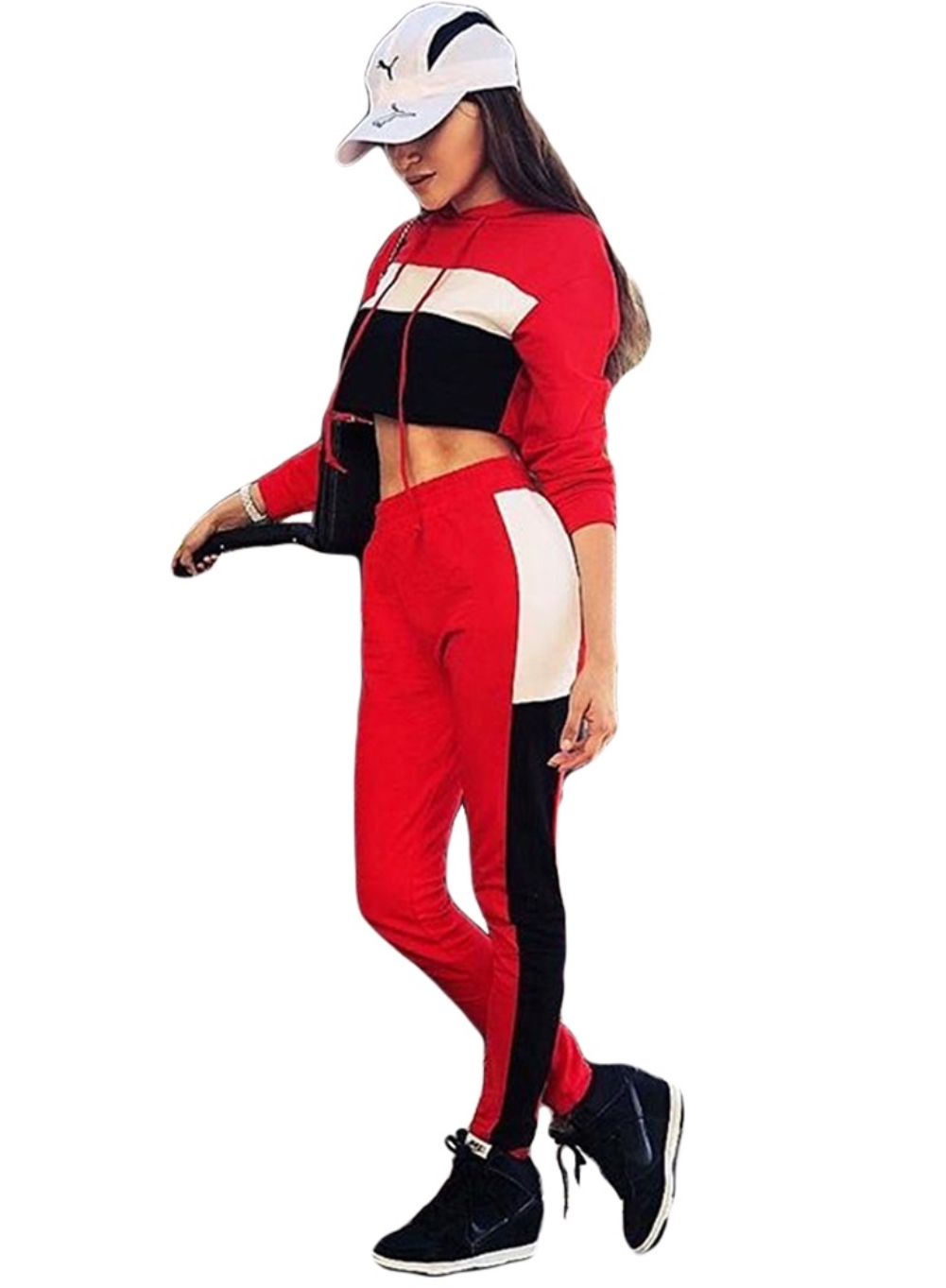 Contrast Long Sleeve Short Hoody Top and Pants