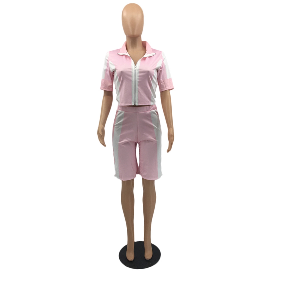 Contrast Shorts Zipper Tracksuit