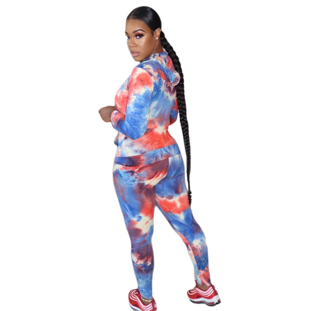 Autumn Tie Dye Two Piece Hoodie Tracksuit